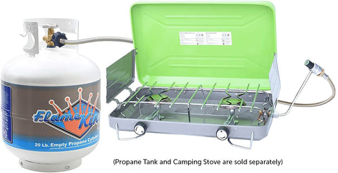 Flame King outdoor cooking and heating with standard propane tanks