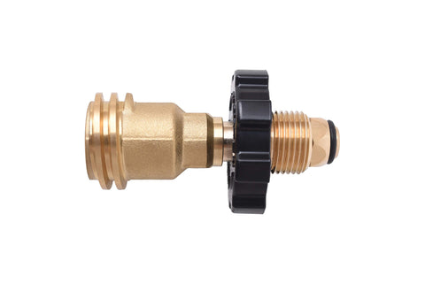 Flame King POL to QCC1 adapter shows a brass connector for secure old-to-new tank fit.