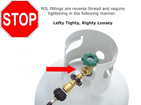 Flame King POL to QCC1 adapter used with a larger tank for uninterrupted fuel flow.