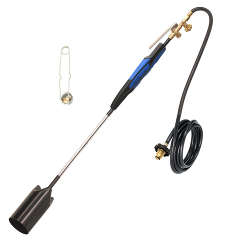 Flame King propane torch kit in use as weed burner for outdoor cleanup