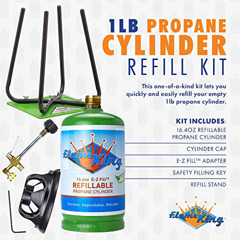 Flame King refill stand supports up to 20lb tanks for a stable backyard setup