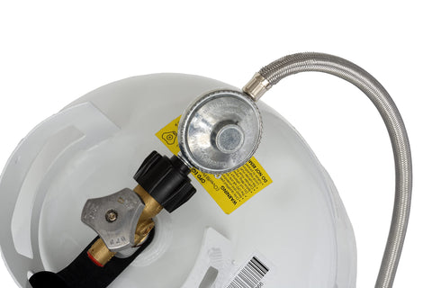 Flame King stainless steel braided hose highlights durability and weather resistance.
