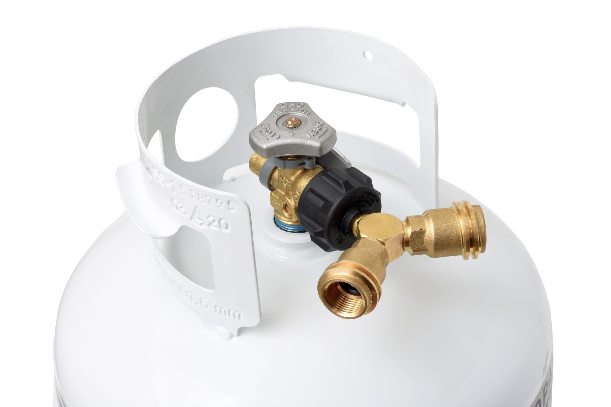 Flame King tank-to-appliance setup for 20 lb cylinders