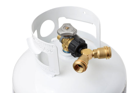 Flame King tank-to-appliance setup for 20 lb cylinders