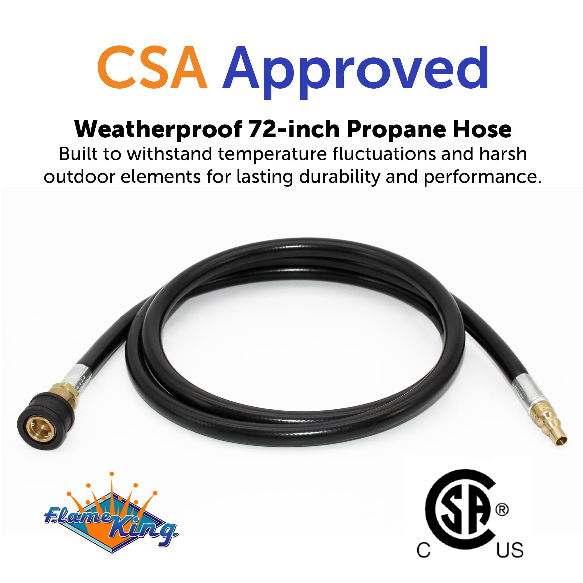 Flame King thermoplastic hose assembly with flexible, weather-resistant operation for outdoor use.