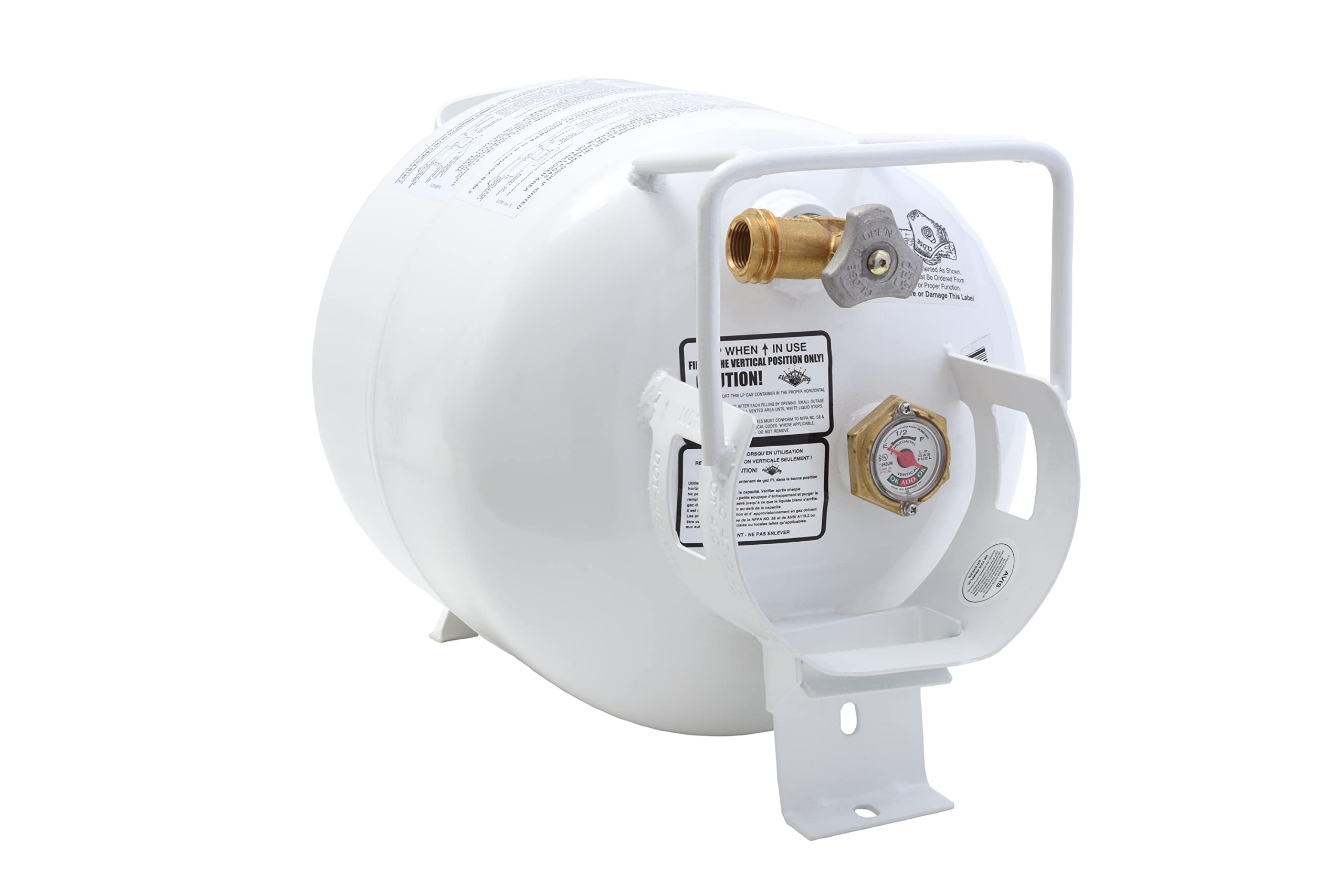 Flame King YSN201HZL 20-lb horizontal propane tank side view for outdoor fire tables.