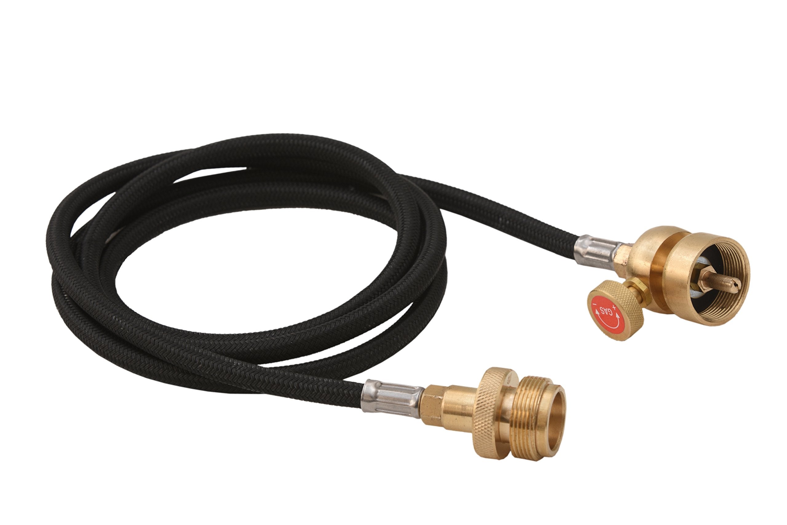 Flame King YSNMT48 connects to a 1lb propane cylinder for portable fueling.