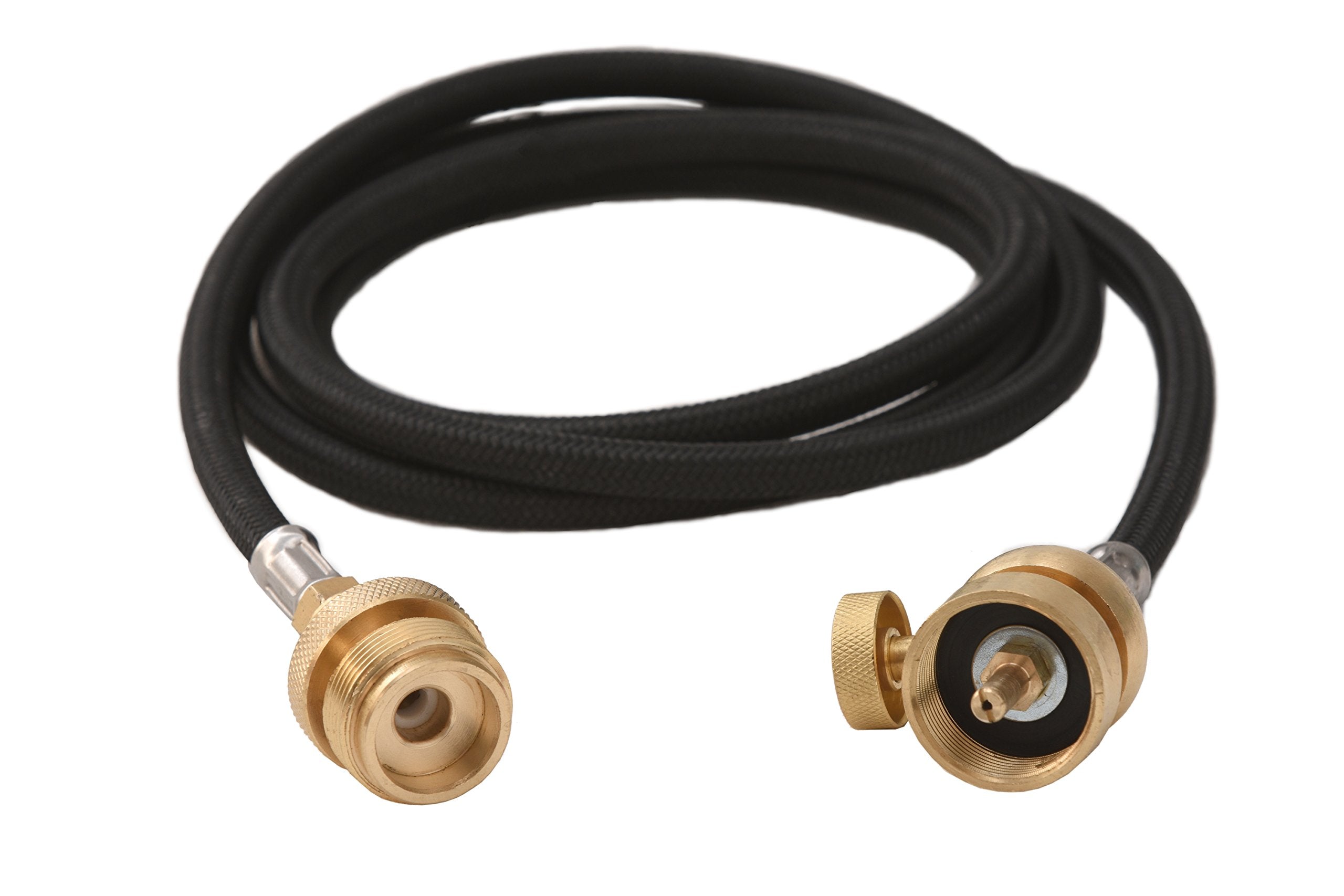 Flame King YSNMT48 extension hose extended to offer 5-foot reach for hard-to-reach areas.