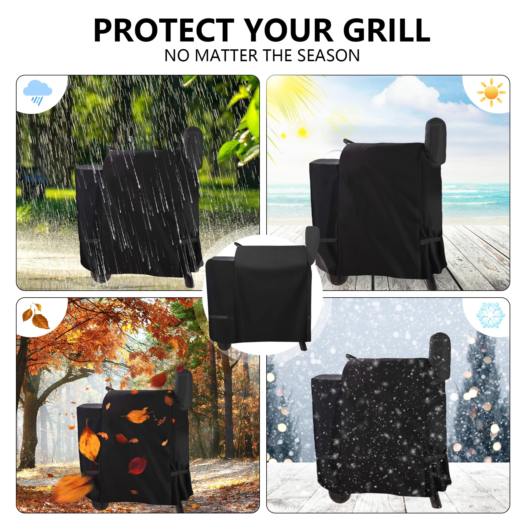 Full-length coverage shields from sun, rain, and dust storms.