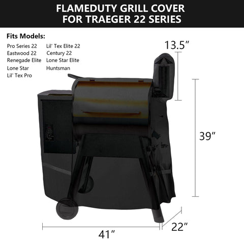 FlameDuty cover on Traeger Pro 575 keeps grill dry in rain.