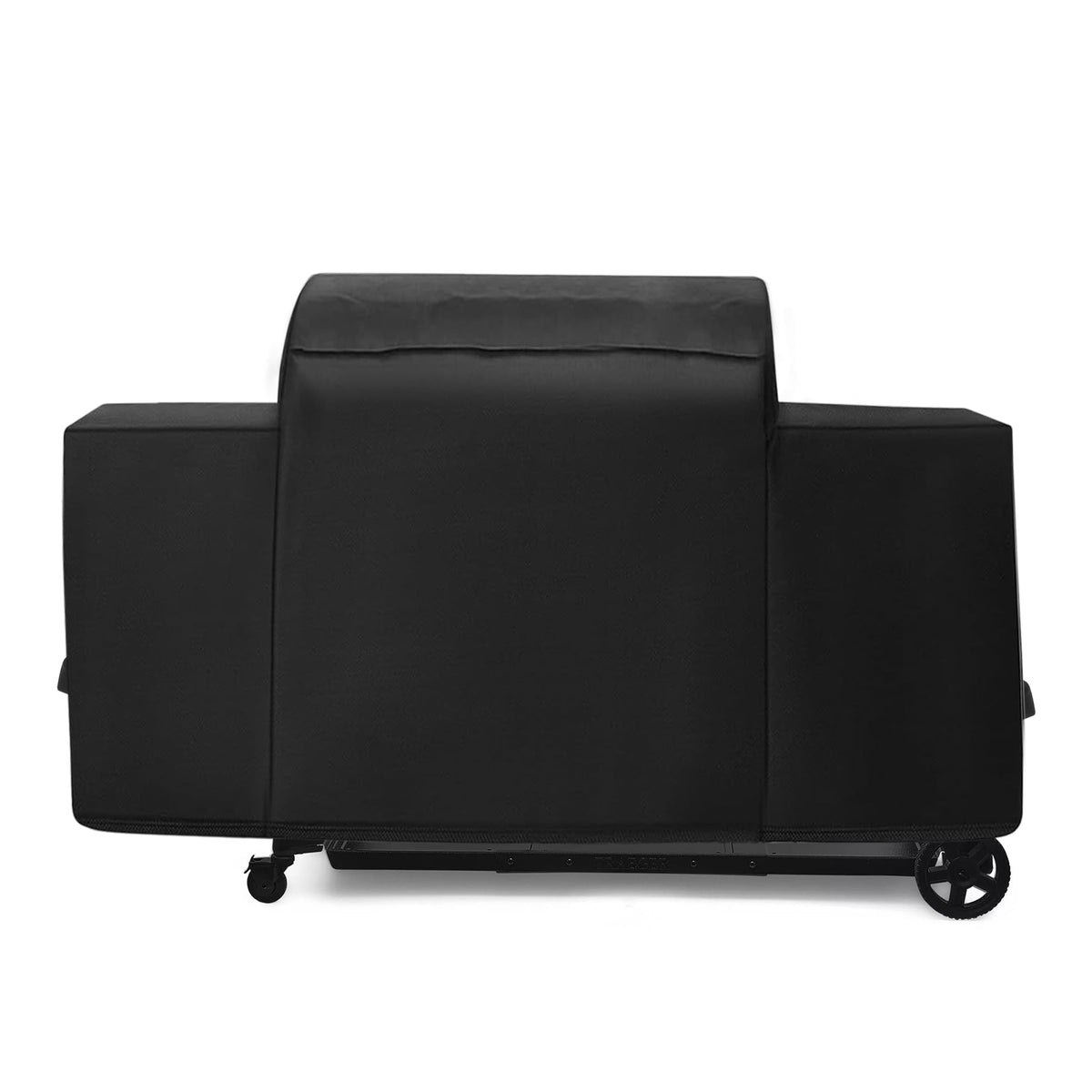 FlameDuty BAC776 cover on Traeger Woodridge Pro grill, front view, protection from rain
