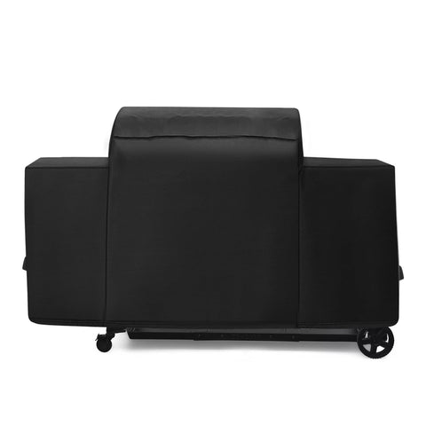 FlameDuty BAC776 cover on Traeger Woodridge Pro grill, front view, protection from rain