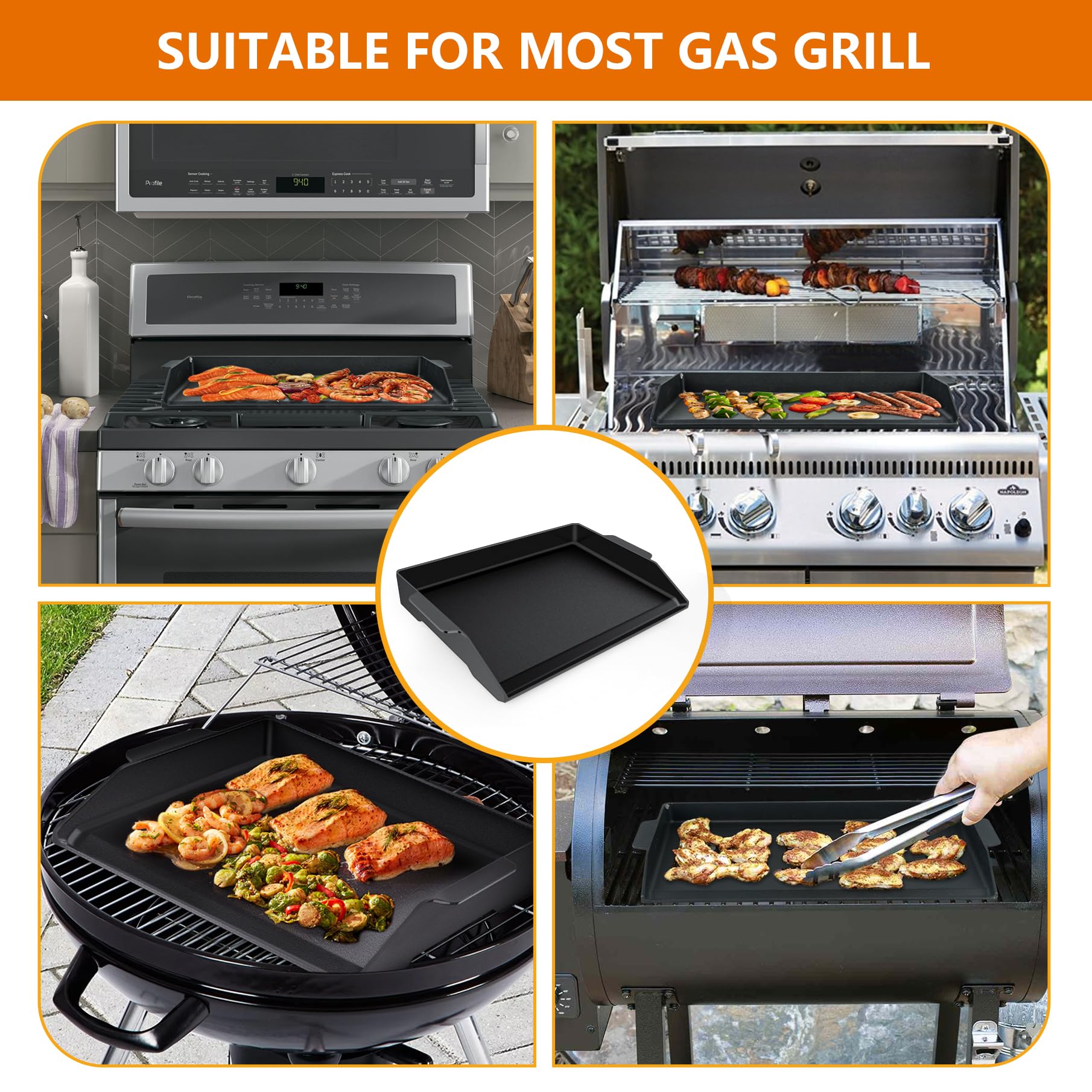 Compatible with gas grills and four-burner stoves for versatility