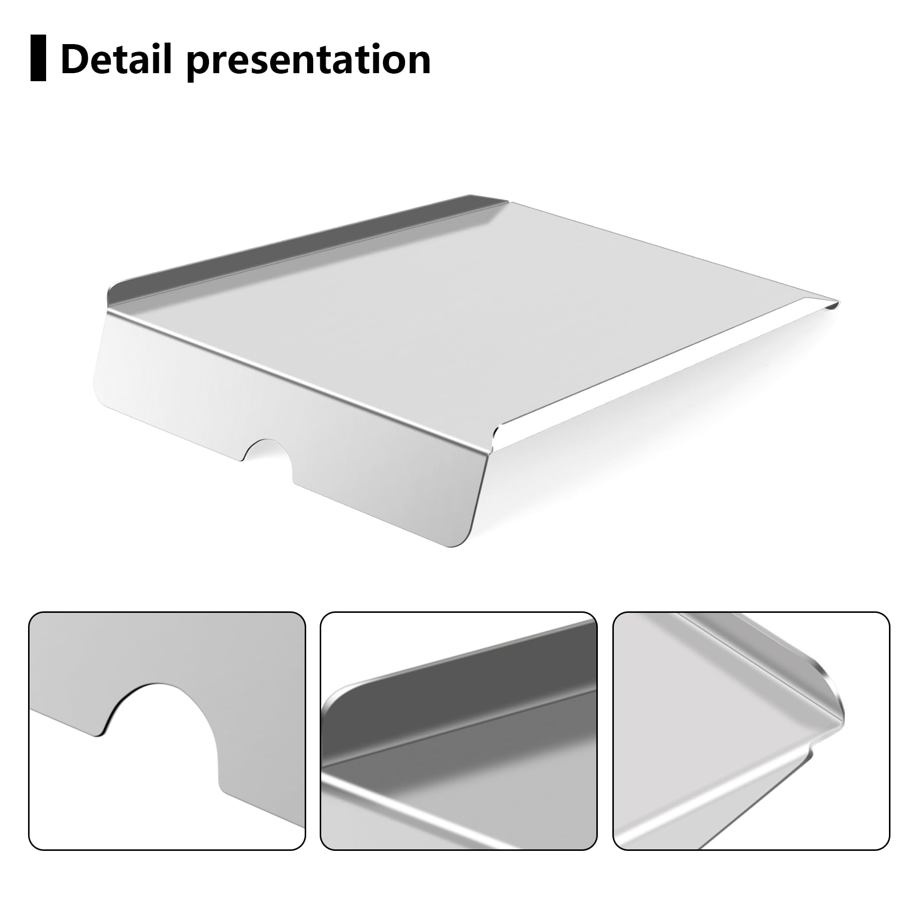 Heavy-duty stainless steel drip pan withstands high temperatures and tough use.