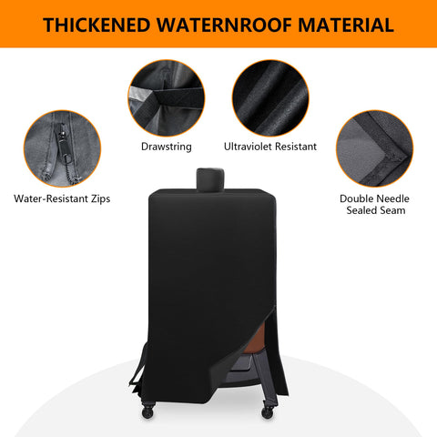 FlameDuty PB5000SP cover keeps rain off the smoker and protects knobs.