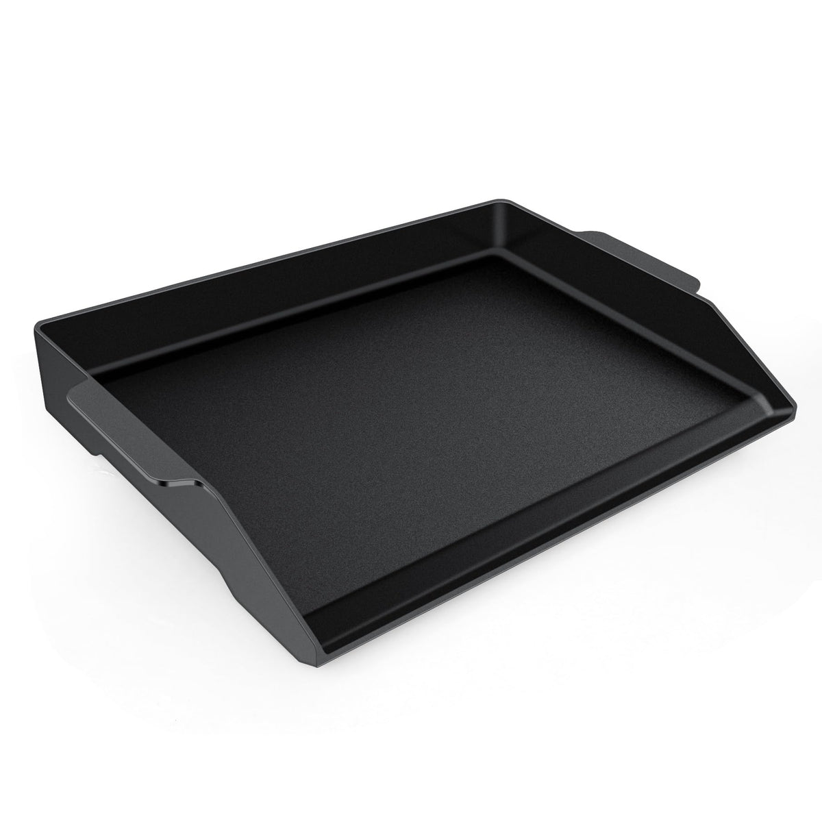 FlameDuty universal cast iron griddle with raised edges for easy flipping
