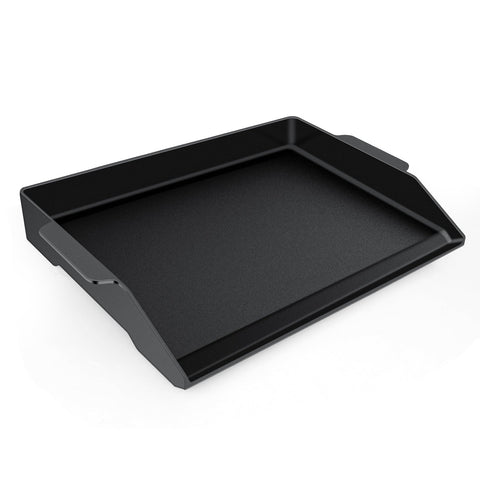 FlameDuty universal cast iron griddle with raised edges for easy flipping