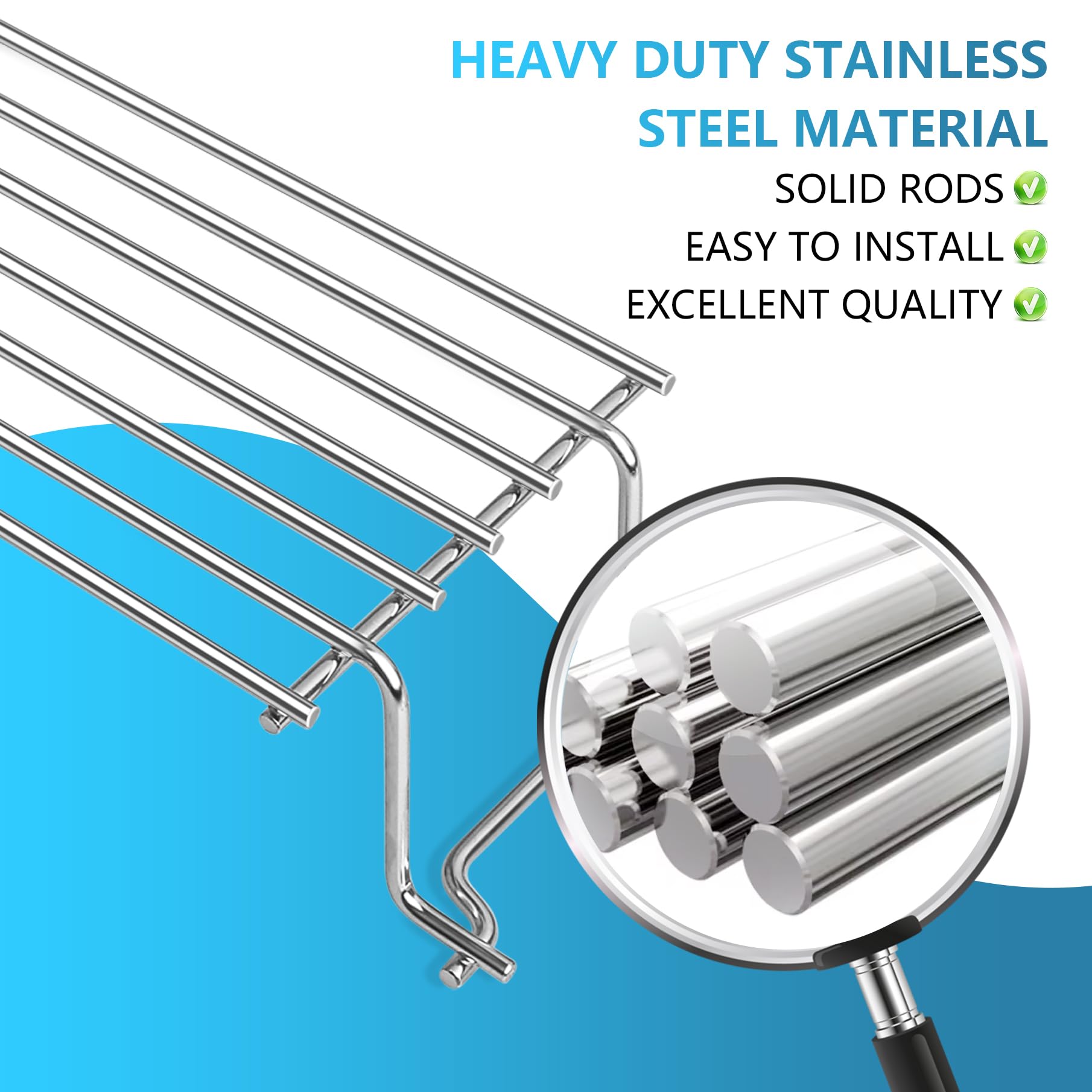 Elevated design of FlameDuty warming rack shown for improved airflow and space.