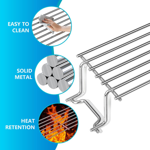 Warming rack expands cooking area, ideal for simultaneous veggies and meats.
