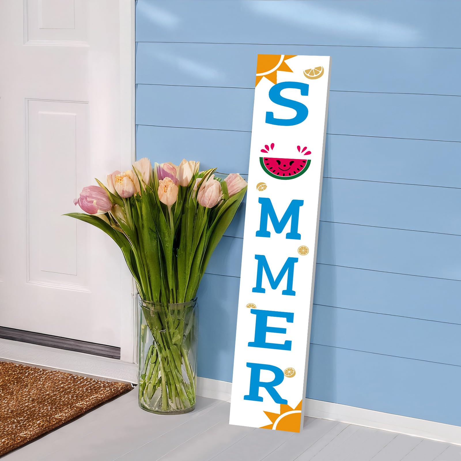Flangairy front-door display sign catches attention with clear spring-summer messaging.