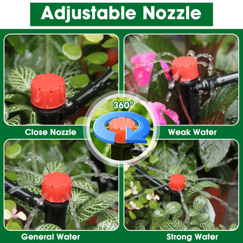 Flantor adjustable nozzles tailoring water to different plant needs.