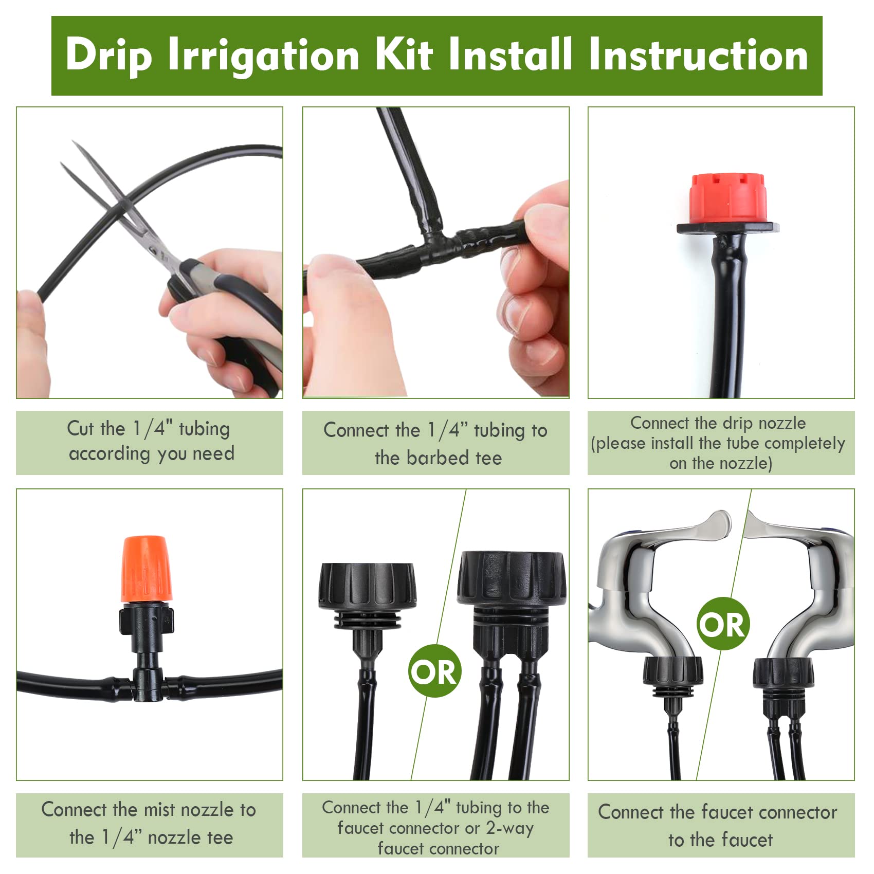 Flantor two-way faucet connector enables multiple branches for flexible watering.