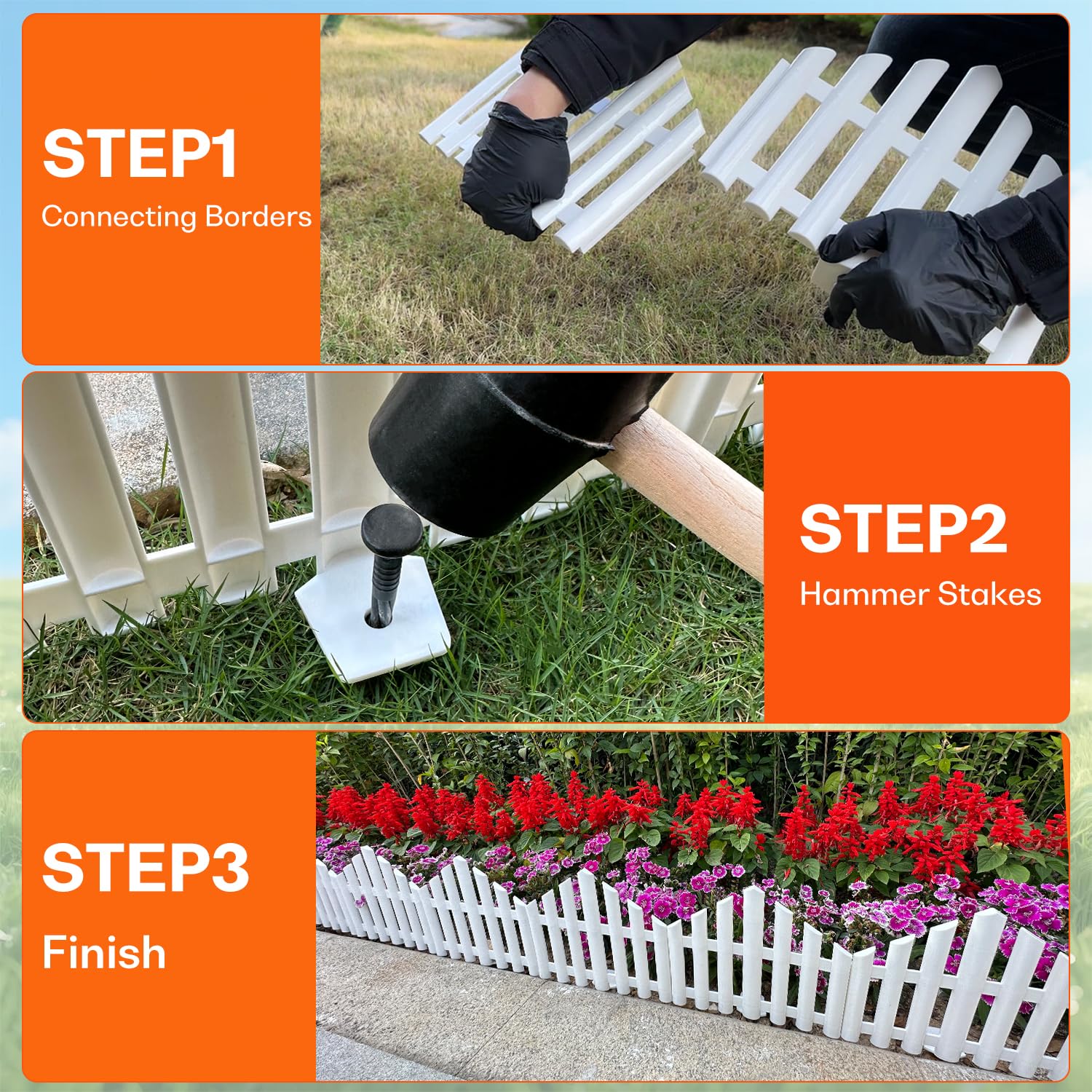 FLAPKWAN pearl-white edge fences add decorative appeal to flower beds