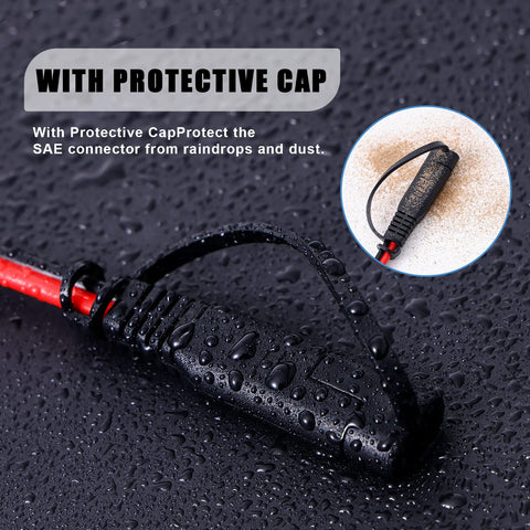 FLAPRV waterproof caps protect the SAE Y splitter from rain and dust