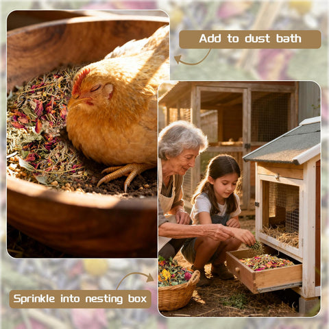 FLAREFX mint-rose-chamomile mix infuses earthy freshness in the coop.