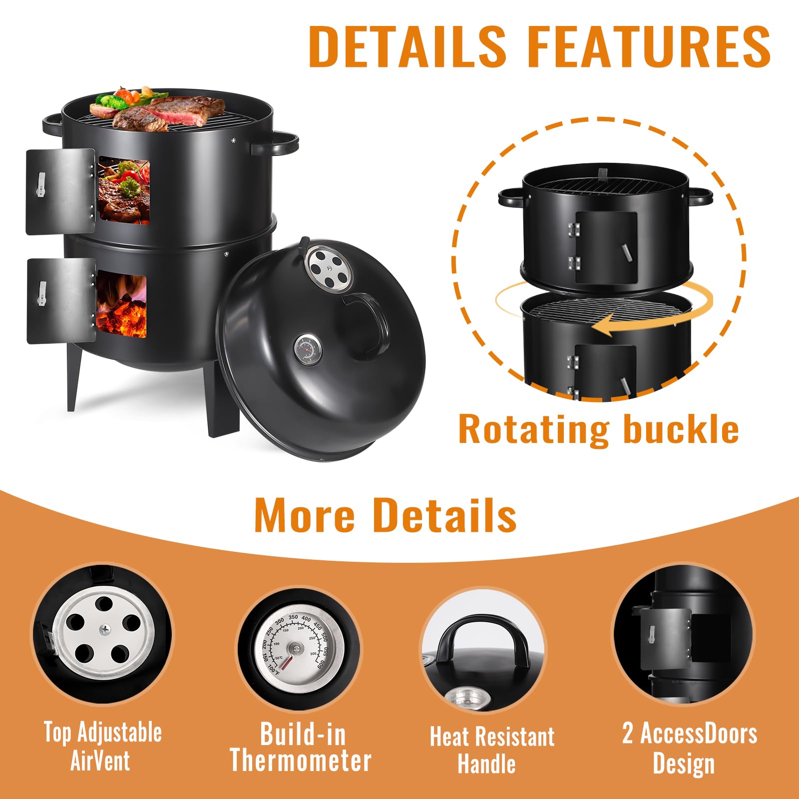Flaryth multi-layer cooking grates provide flexible space for different meats.