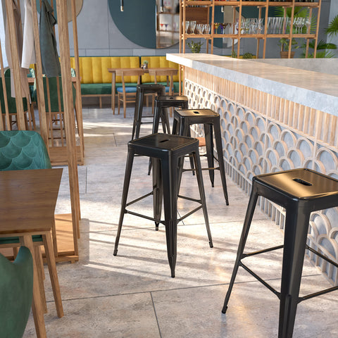 Flash Furniture 30H metal barstool suitable for indoor and outdoor use