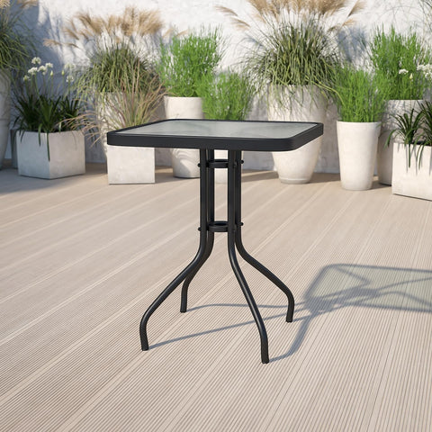 Flash Furniture Barker 23.5-inch square table showing ripple glass detail for modern outdoor style.