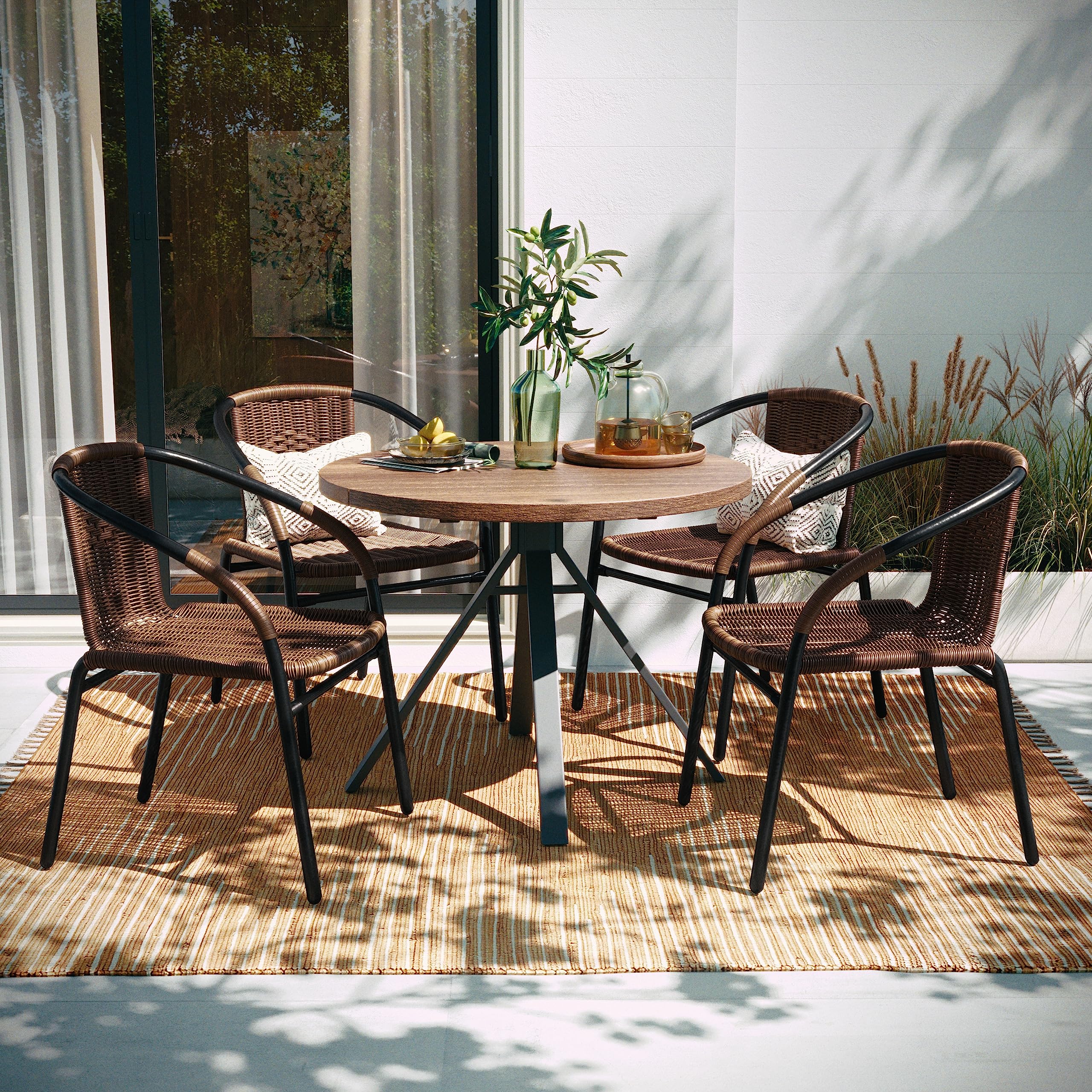 Flash Furniture Lila rattan chair seat with woven texture for patios.