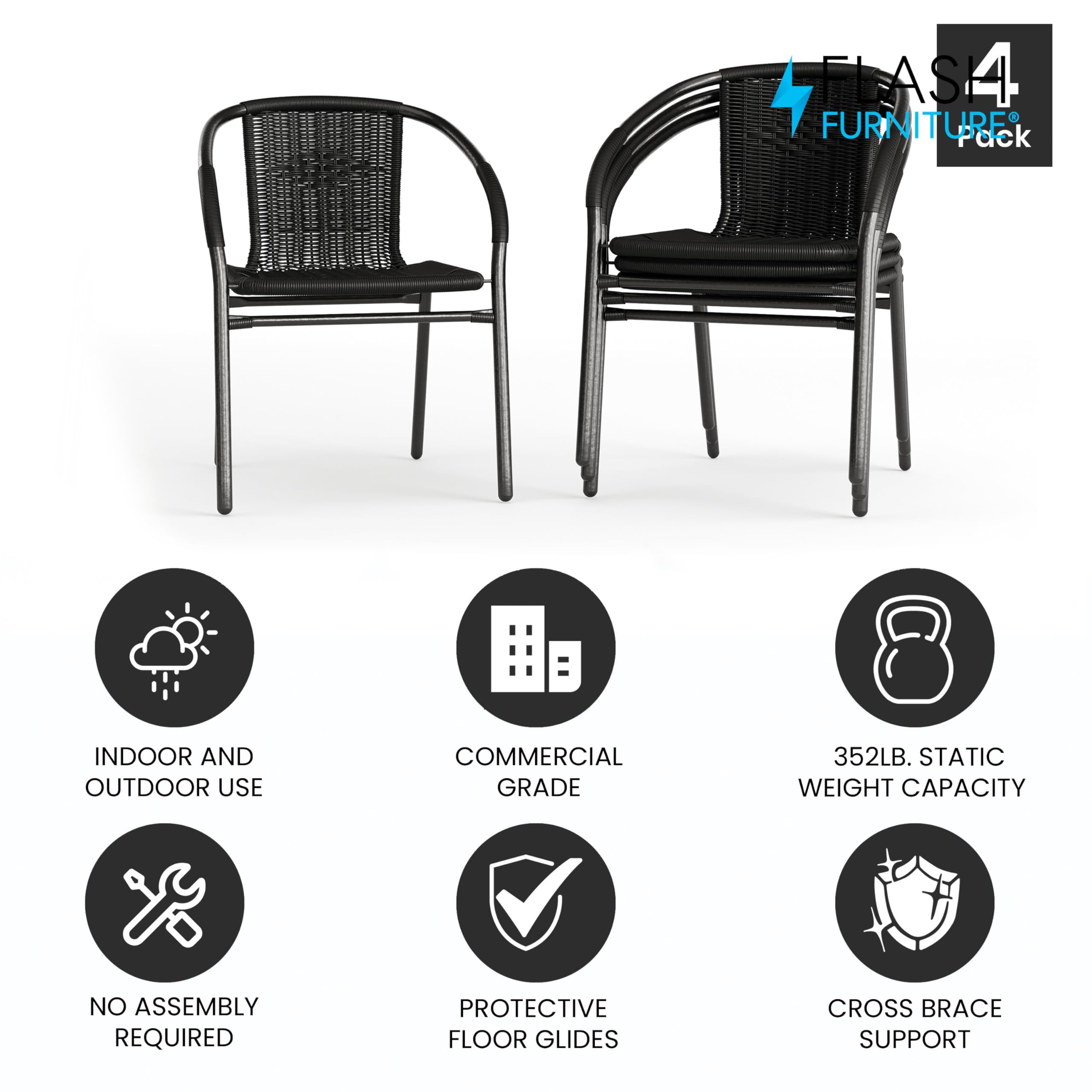 Flash Furniture Lila ergonomic back and armrests boost comfort during outdoor meals.