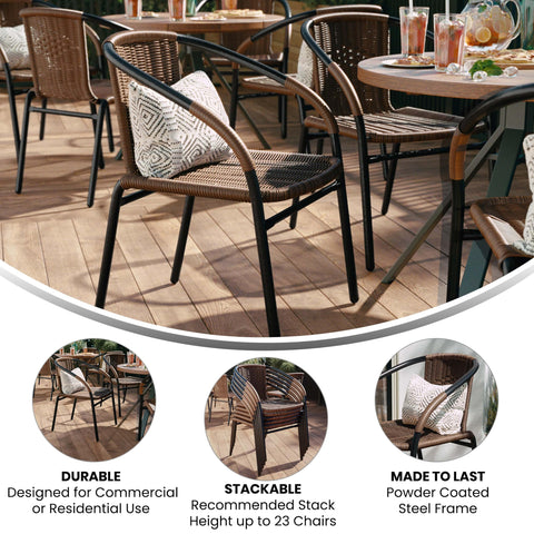 Flash Furniture Lila chair with armrests provides relaxed seating outdoors.