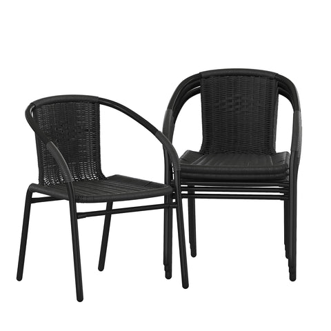 Flash Furniture Lila rattan chair back curve supports relaxed outdoor dining.