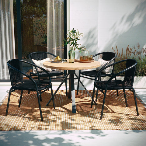 Flash Furniture Lila stackable design saves space between uses for easy patio storage.