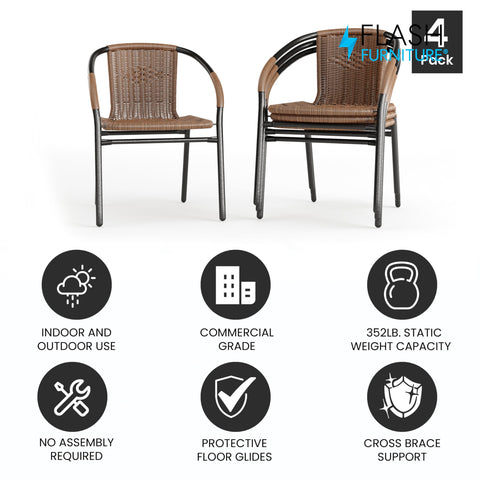 Flash Furniture Lila stackable chairs shown in brown finish for easy storage.