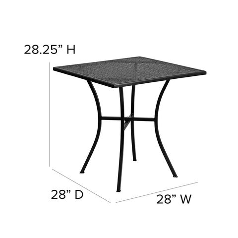 Flash Furniture Oia black powder-coated steel finish withstands outdoor conditions
