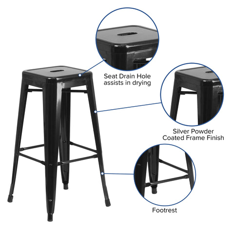 Flash Furniture bar stool seat with drain hole for rainwater drainage