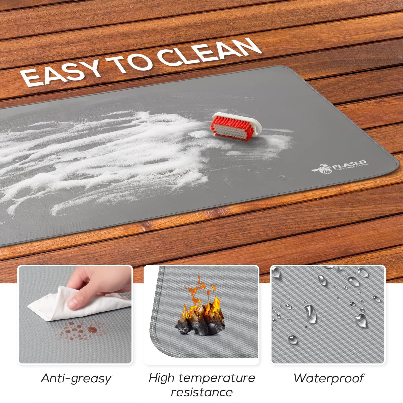 FLASLD heat-resistant mat on stove or cooktop keeps spills contained.