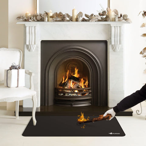 FLASLD fire-resistant hearth rug under fireplace guards surfaces from heat.
