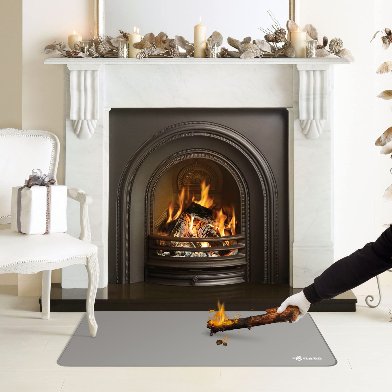 FLASLD grill pad outdoors shielding patio from heat and oil spills.