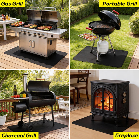 FLASLD outdoor grill mat resists oil and water for easy cleanup after cookouts