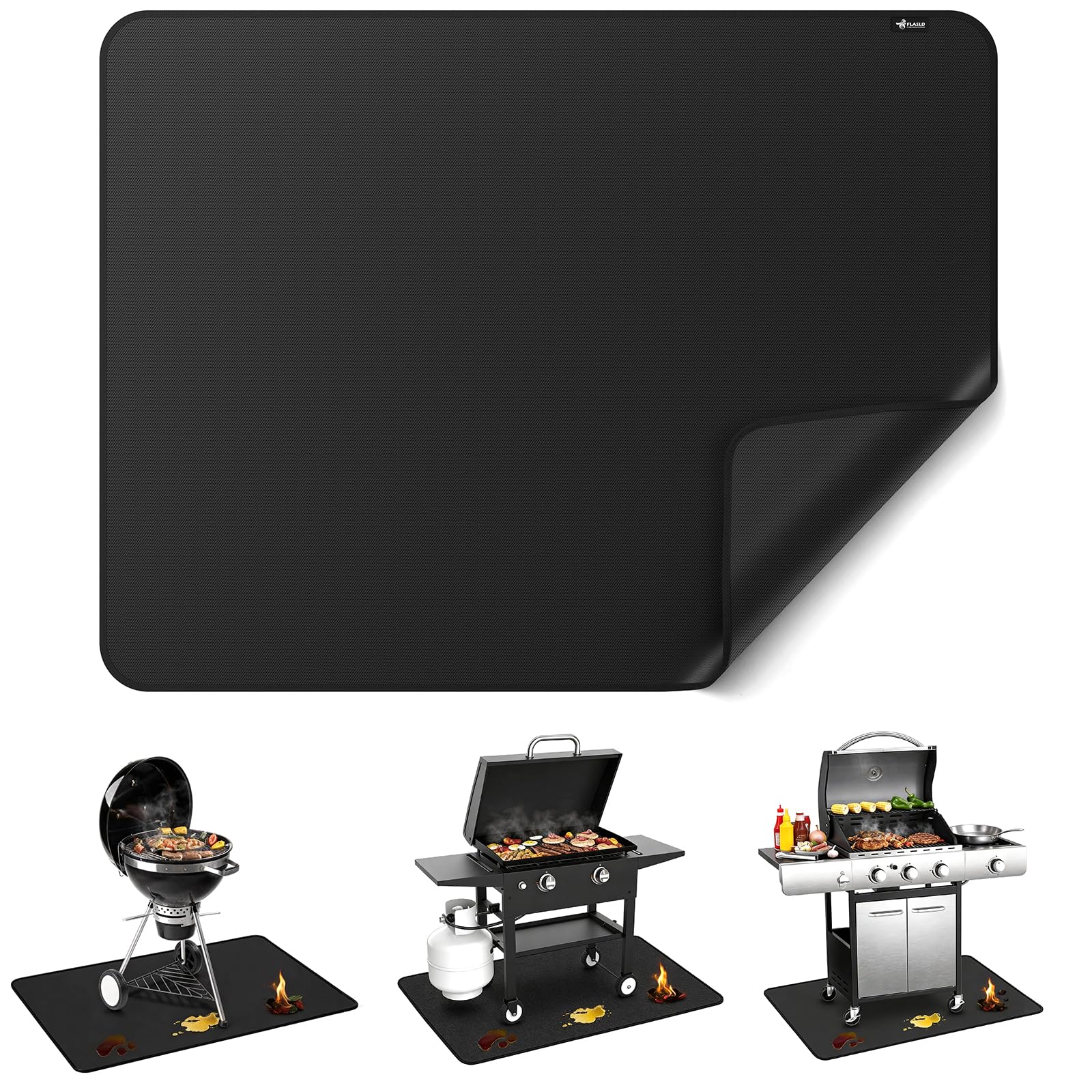FLASLD under BBQ mat provides heat protection for countertops during outdoor grilling