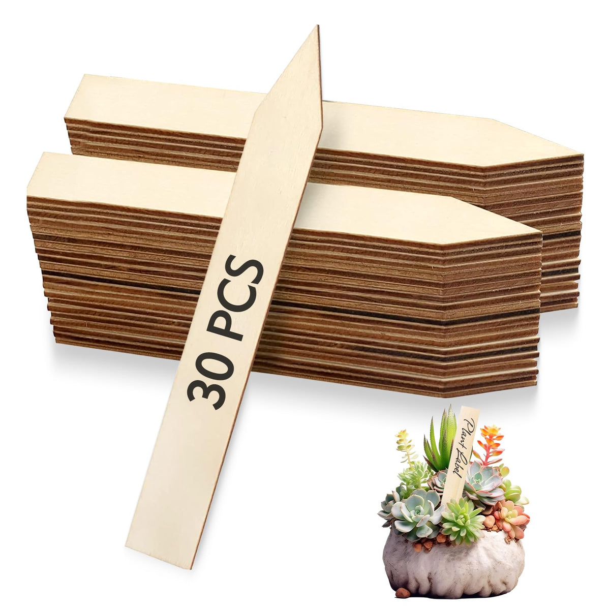 FLATRI wooden plant labels set of 30 for clear seedling marking in the garden.