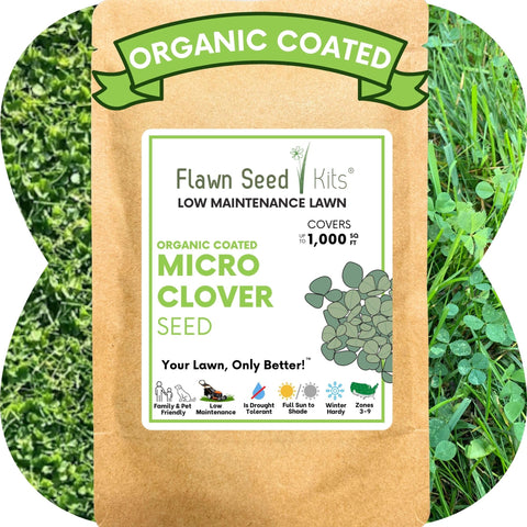 Flawn Seed Kits micro clover seed bag closeup highlighting organic coating for easy germination