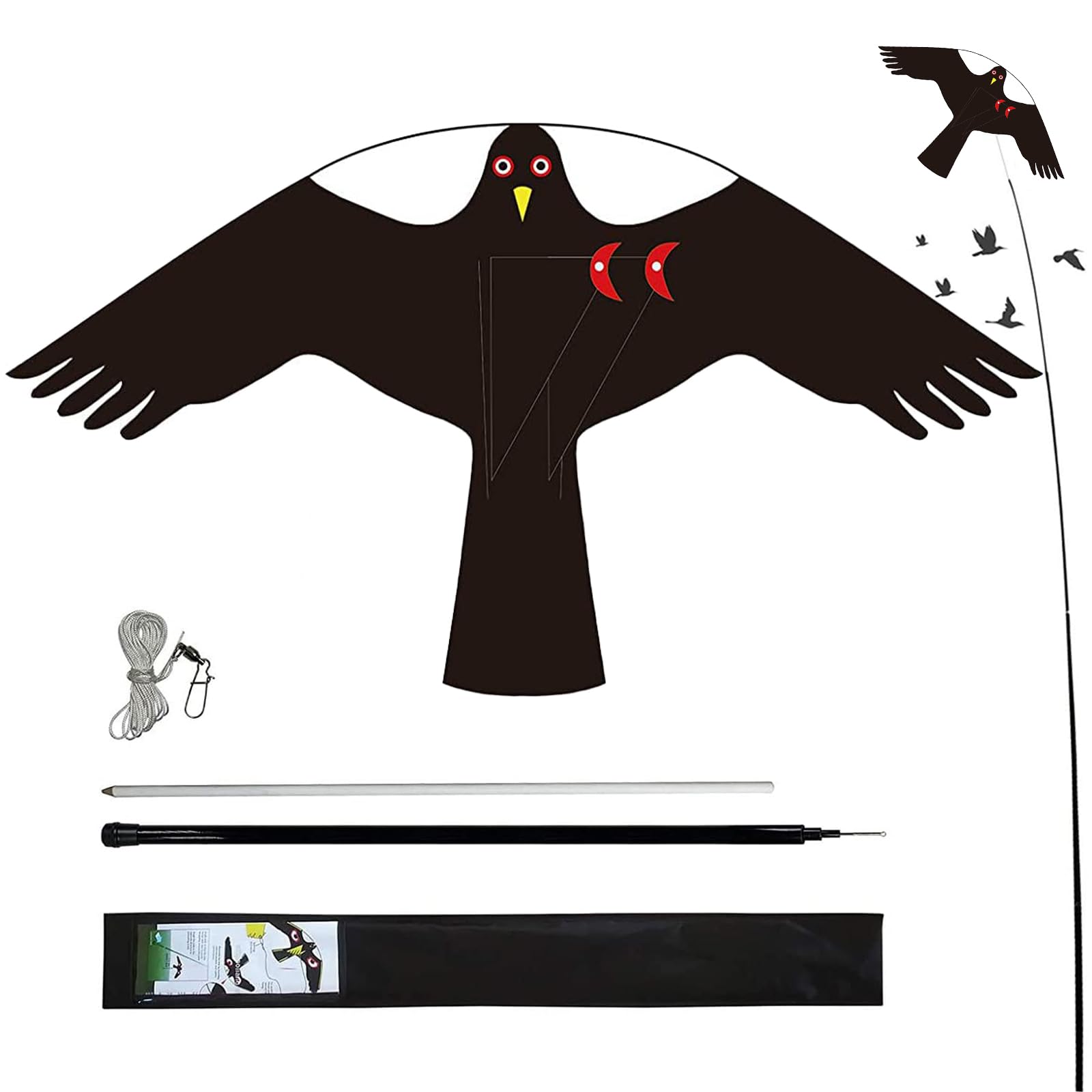 Flerigh Bird Hawk Flying Kite with 4m pole deters birds from farmland.