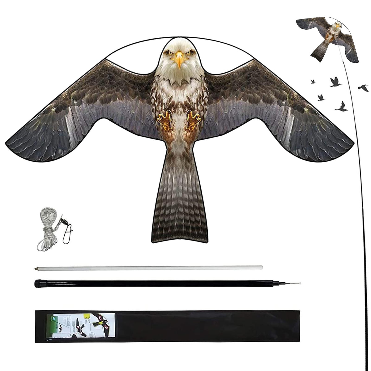 Flerigh Bird Hawk flying kite with 4m pole for farm protection