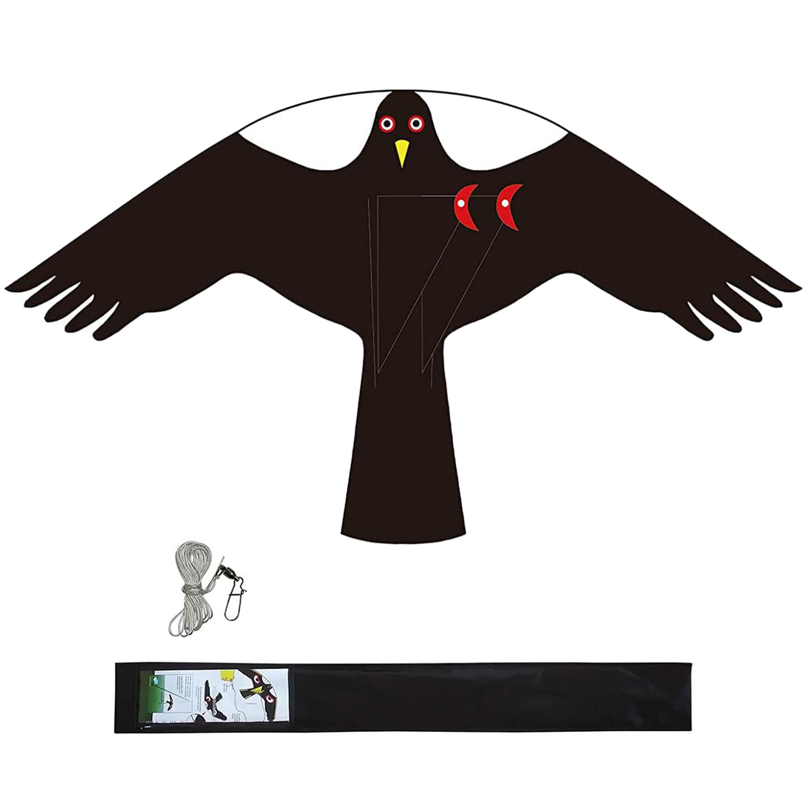 Flerigh bird hawk kite style C over field deters birds safely.